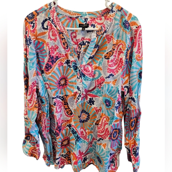 Talbots Floral Paisley Linen Button Top Womens Multicolor - Picture 1 of 6